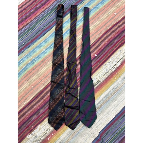 Vtg Lot Of 3 Fendi Roma Diagonal Stripe Silk Neckties Ties Hand Made in Italy - Picture 3 of 11